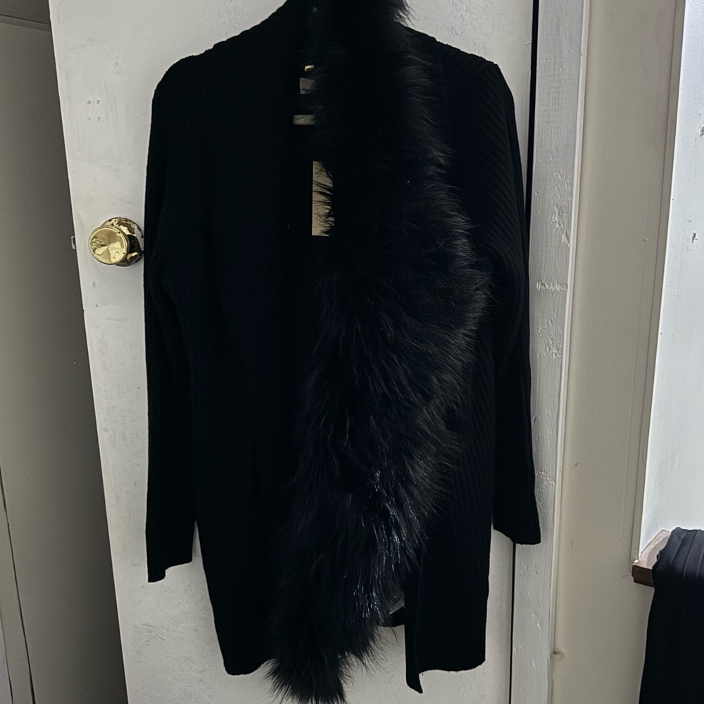 Michael Kors Women’s Faux Fur Cardigan Black, NWT - Picture 12 of 13
